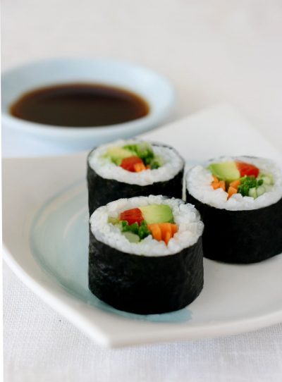 nori rolls with dipping sauce