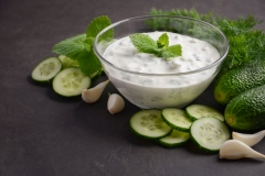 dips and sliced cucumbers